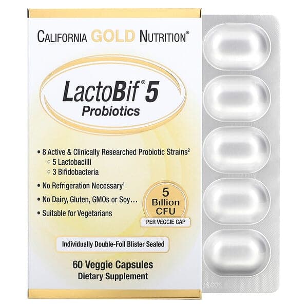 California Gold Nutrition, LactoBif 5 프로바이오틱, 50억CFU, 베지 캡슐 60정