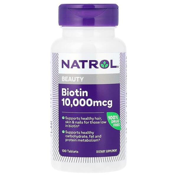 Natrol, 뷰티, 비오틴, 10,000mcg, 100정