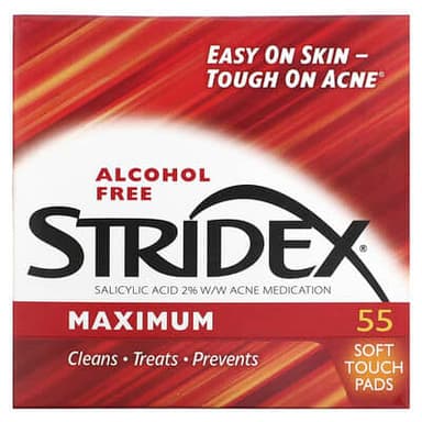 Stridex, Single-Step Acne Control, 맥시멈, 무알코올, 소프트 터치 패드 55매